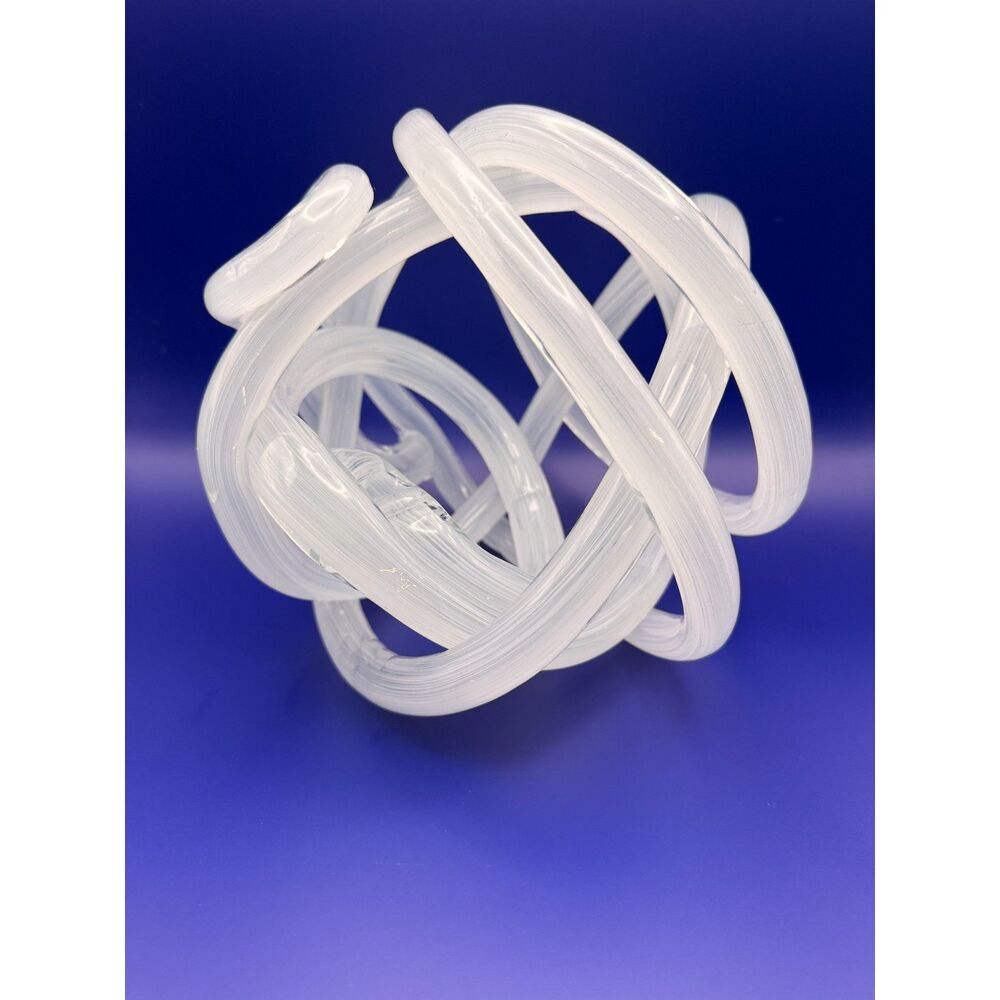 Vintage White & Clear Art Glass Knot Sculpture – Abstract Hand-Blown Style Decor